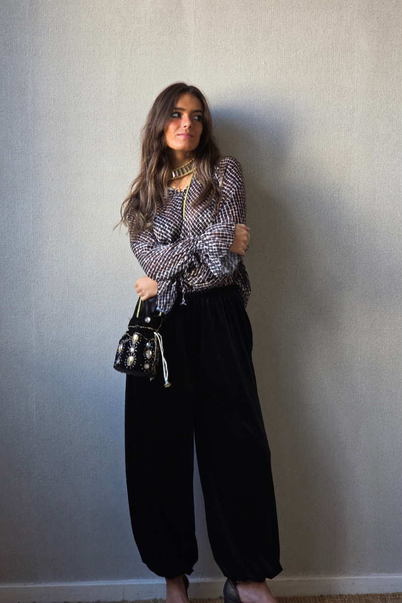 Pantalón bombacho de terciopelo negro