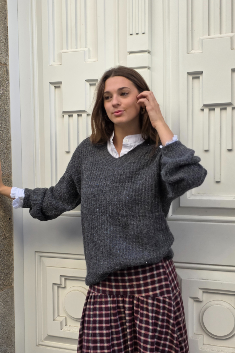 Jersey Olivia de punto con brillos gris oscuro