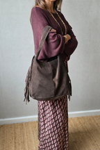 Bolso de piel con flecos marrón