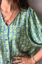 Vestido flores con botones verde