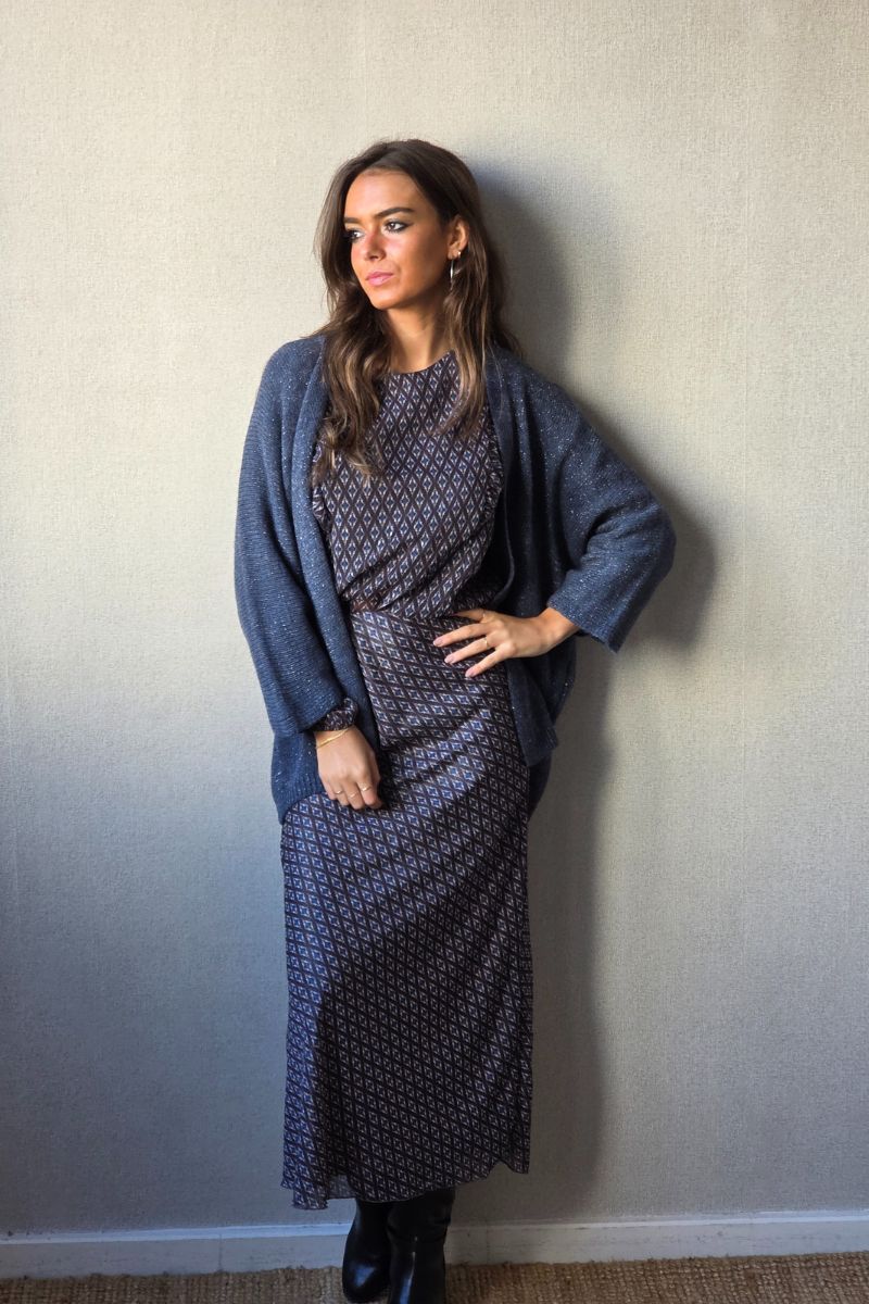 Chaqueta de punto tipo kimono brillos azul