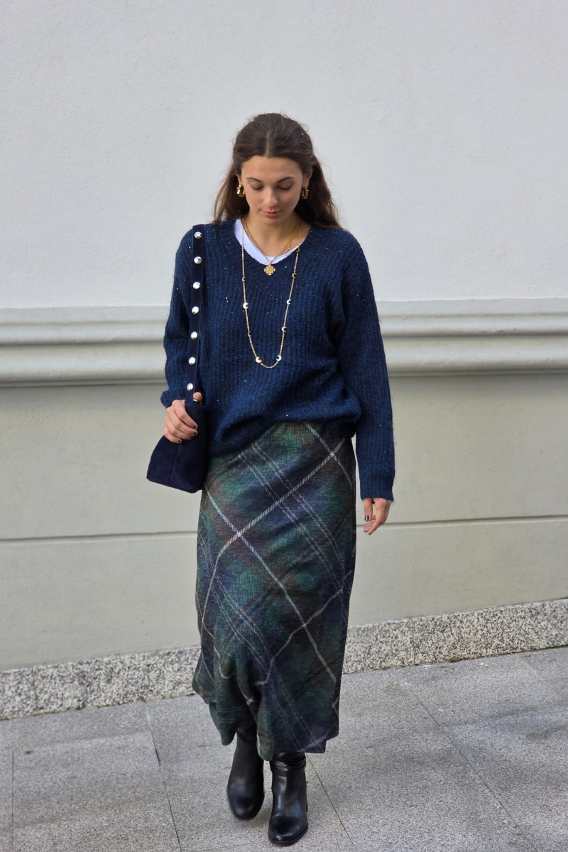 Falda Casilda de cuadros grandes azul marino