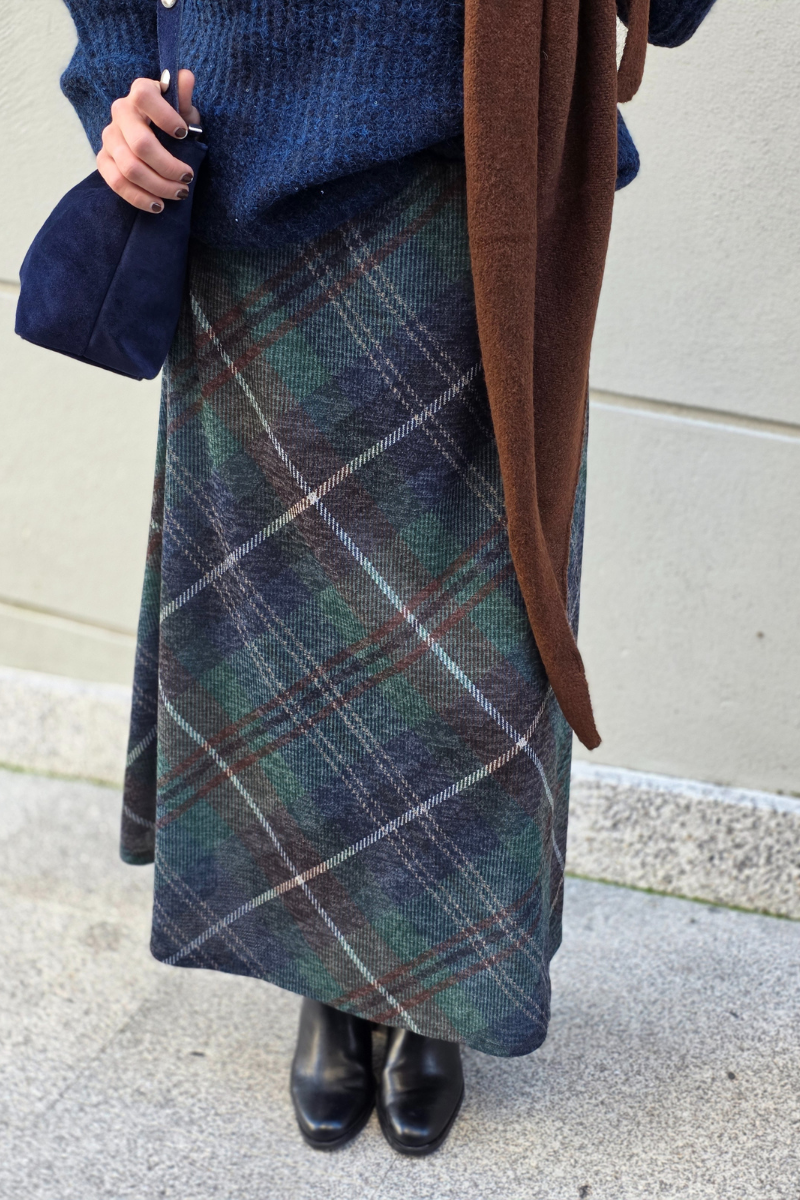 Falda Casilda de cuadros grandes azul marino