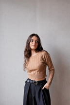 Jersey corto de trenzas camel