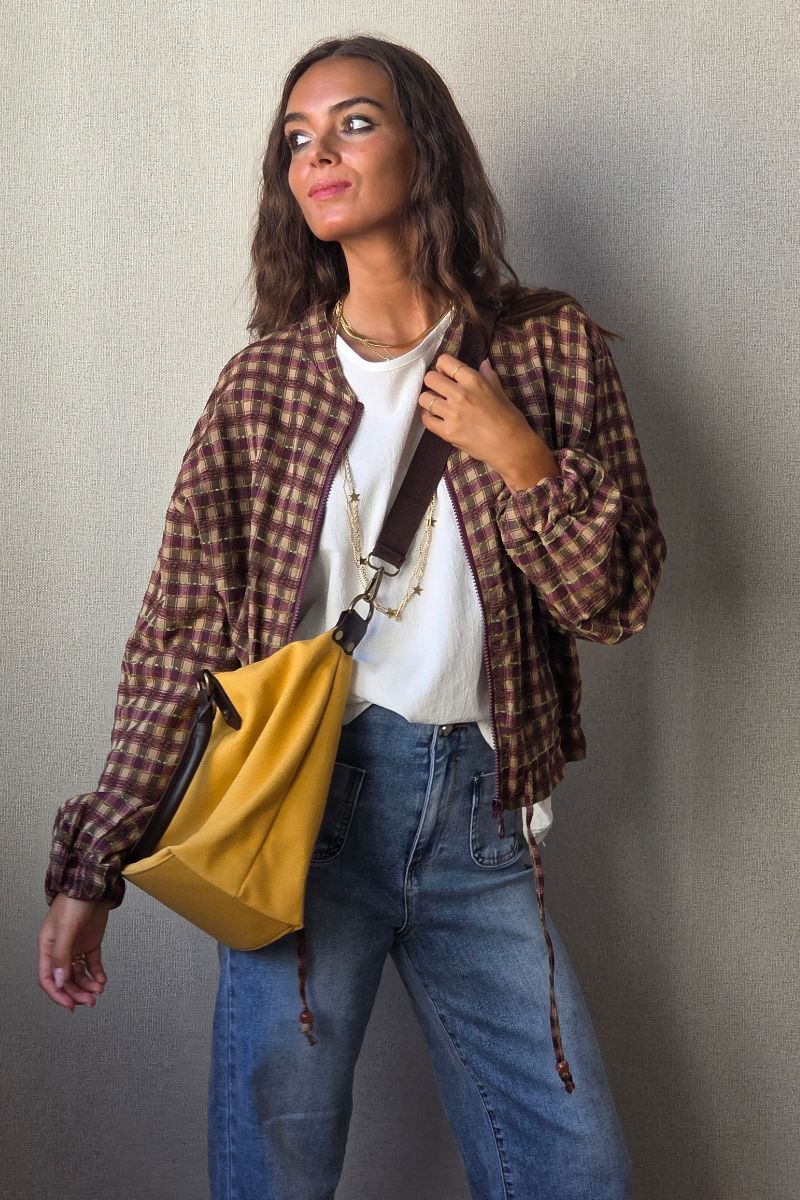 Bolso oversize de loneta y piel mostaza con opción a personalizar