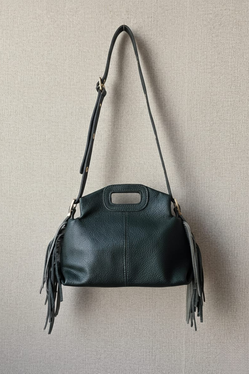 Bolso de piel con flecos verde botella