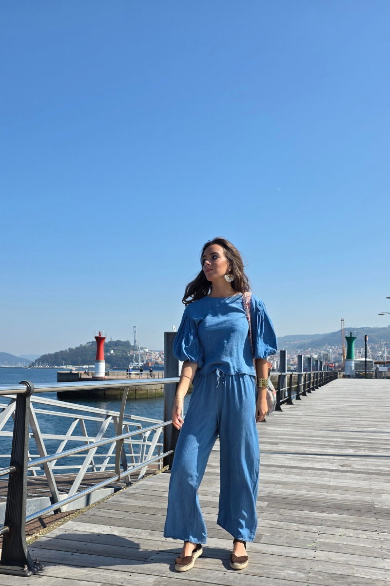 Pantalón Azul Jeans Oscuro con Cintura Elástica
