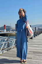 Pantalón Azul Jeans Oscuro con Cintura Elástica