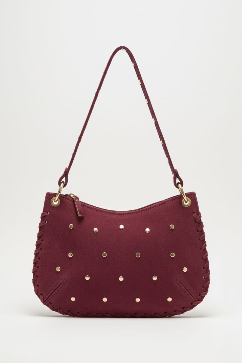 Bolso tipo ante con tachas granate