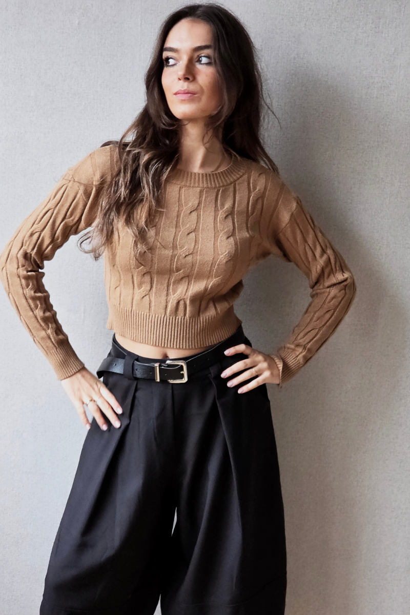 Jersey corto de trenzas camel