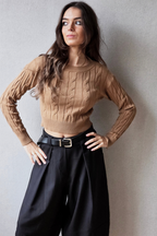 Jersey corto de trenzas camel