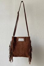 Bolso de ante con flecos marrón