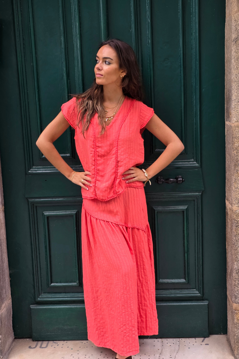Falda Rayas Coral tipo lino