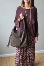 Bolso de piel con flecos marrón