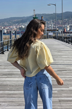 Blusa Manga Globo Cuadro Vichy Amarilla