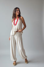 Pantalón jaretas bombacho beige