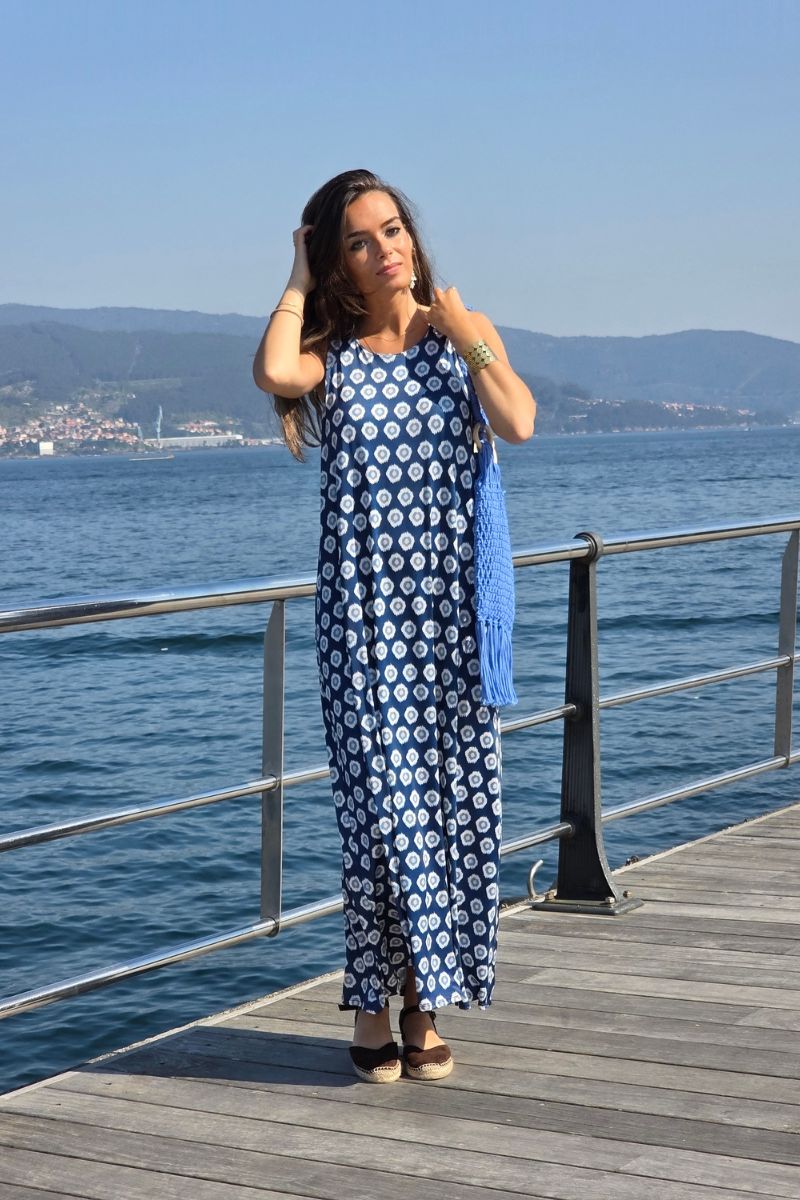 Vestido Largo Estampado Célula Marino elástico