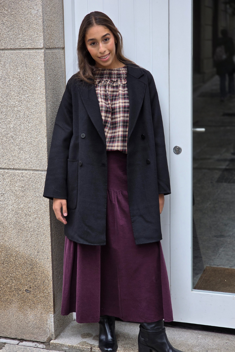 Abrigo de paño básico cuatro botones negro