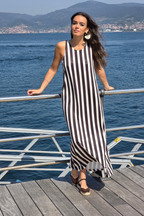 Vestido Elástico de Rayas Negro