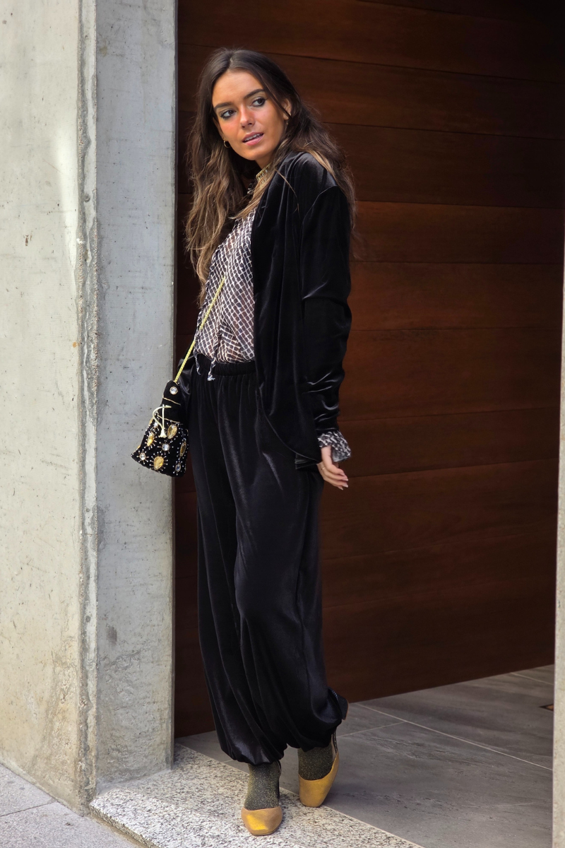 Pantalón bombacho de terciopelo negro