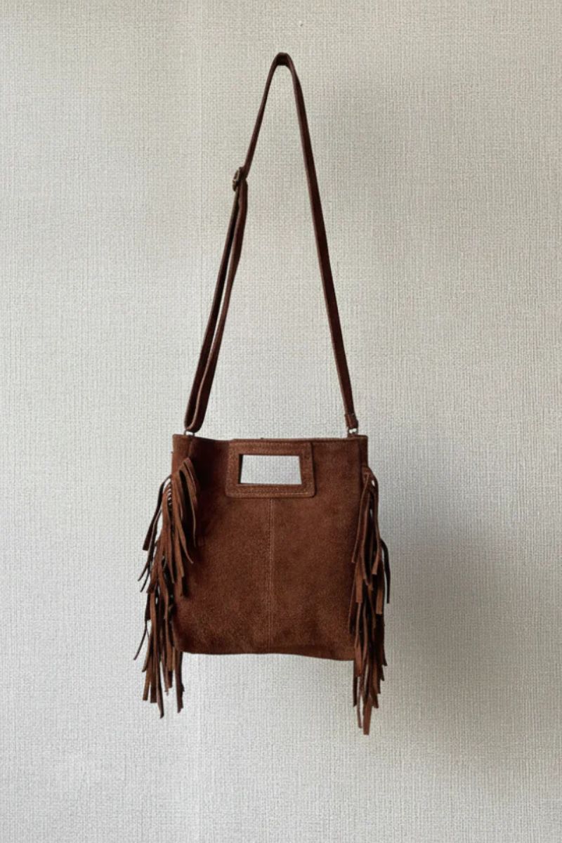Bolso de ante con flecos marrón