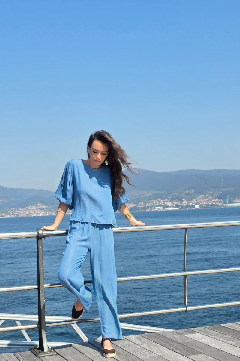 Pantalón Azul Jeans Claro con Cintura Elástica
