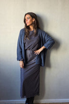 Chaqueta de punto tipo kimono brillos azul