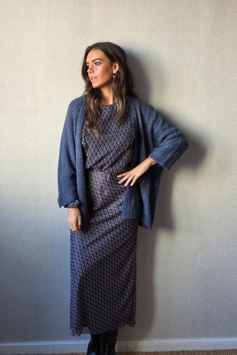 Chaqueta de punto tipo kimono brillos azul