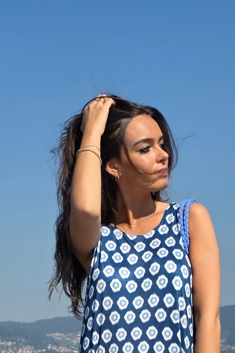 Vestido Largo Estampado Célula Marino elástico