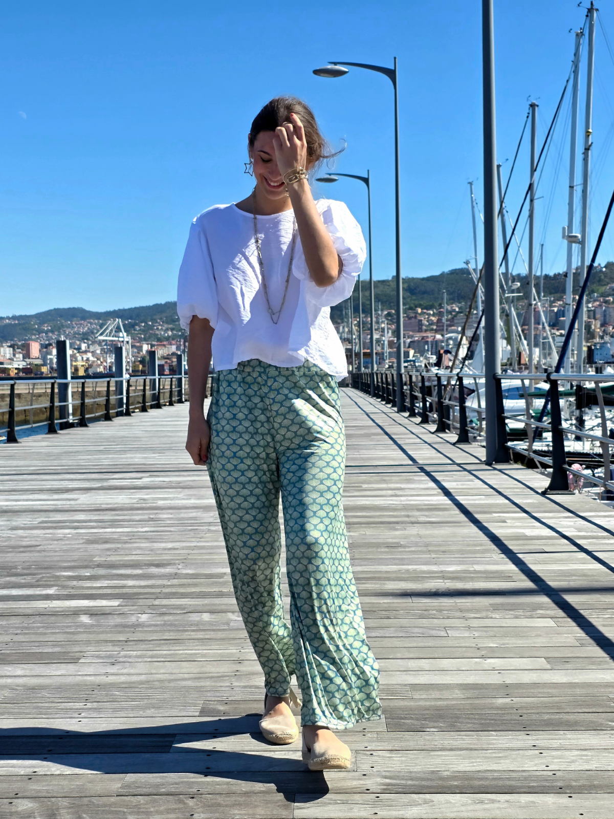Pantalón Estampado Conchas Verde elástico