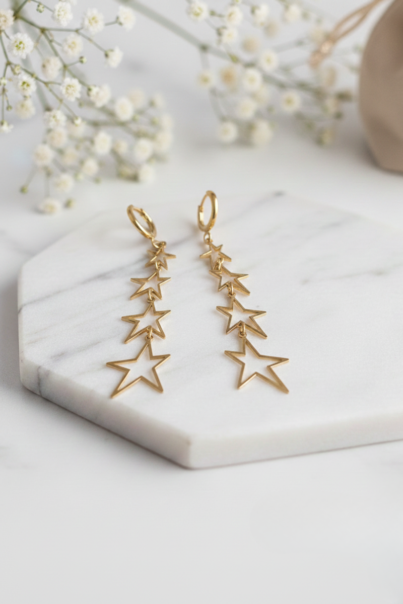 Pendientes acero largos con estellas