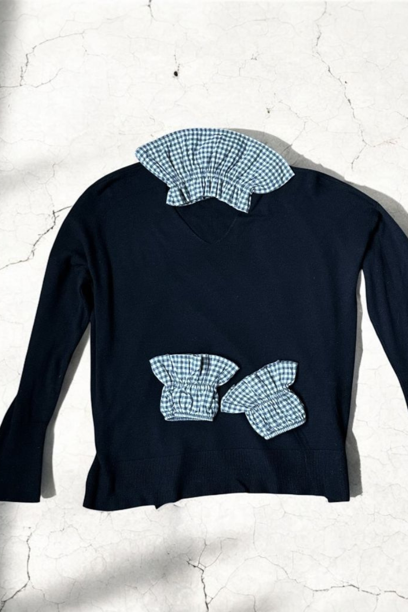 Conjunto de puño y cuello vichy azul marino