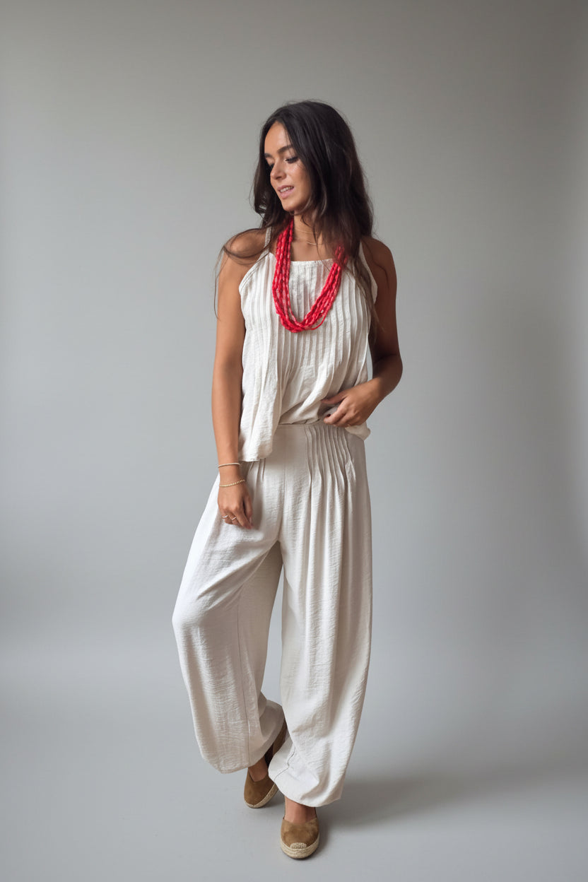Pantalón jaretas bombacho beige