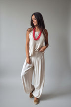 Pantalón jaretas bombacho beige