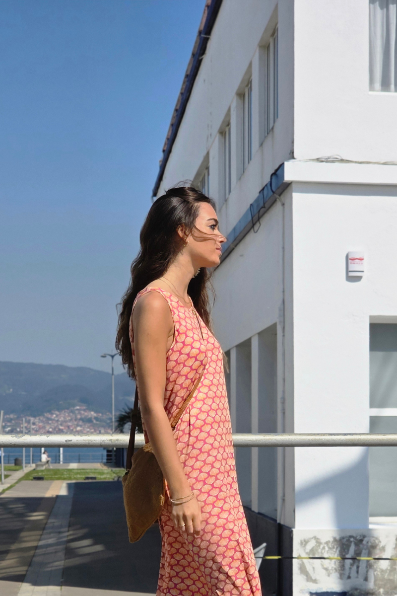 Vestido Largo de Conchas Fucsia elástico