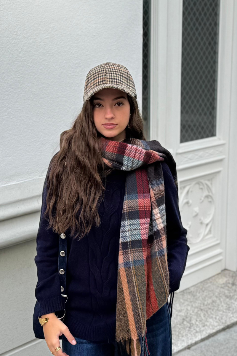 Bufanda de cuadros tipo escocés grande camel