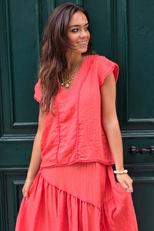 Blusa Rayas Coral tipo lino