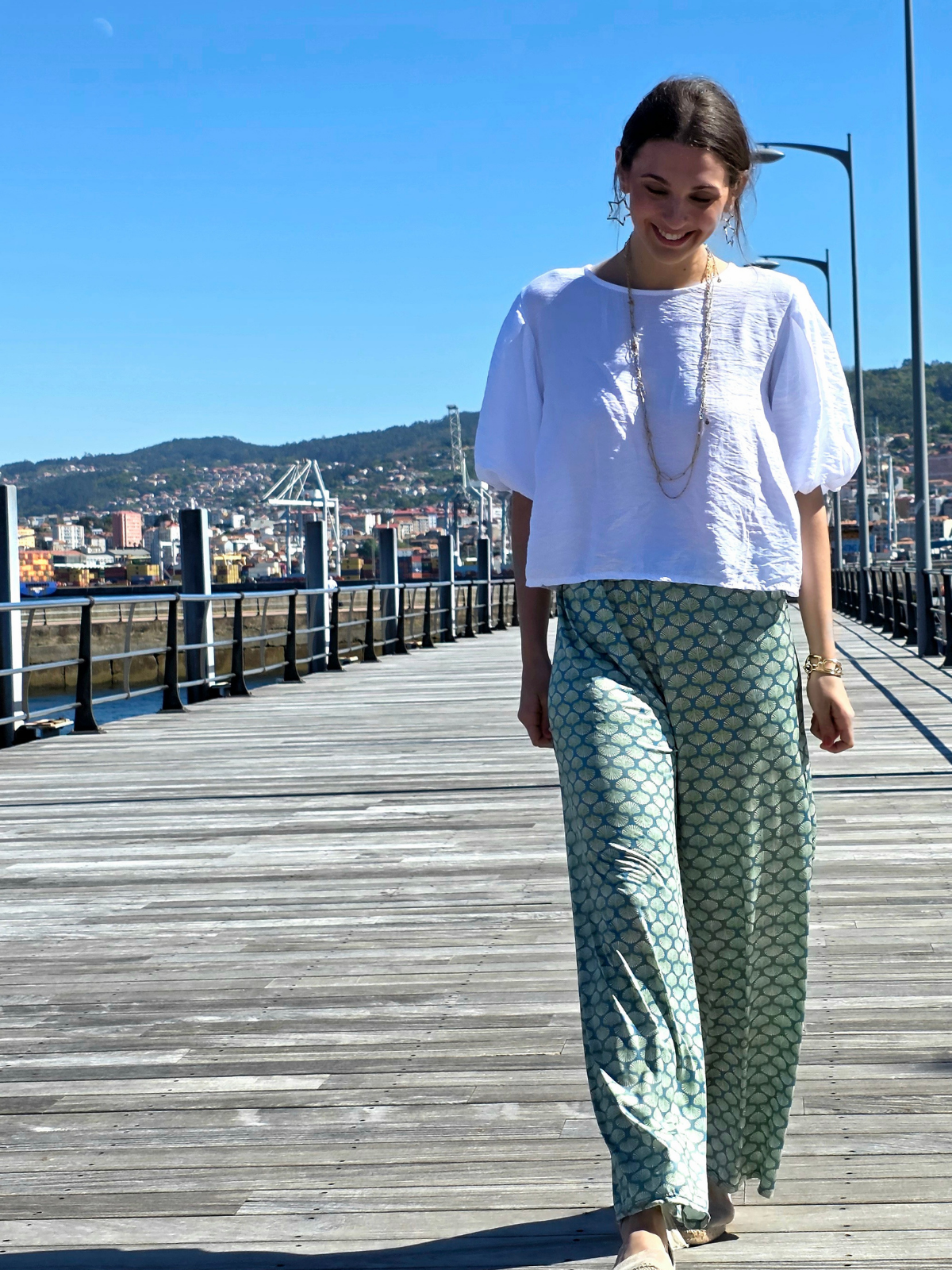 Pantalón Estampado Conchas Verde elástico