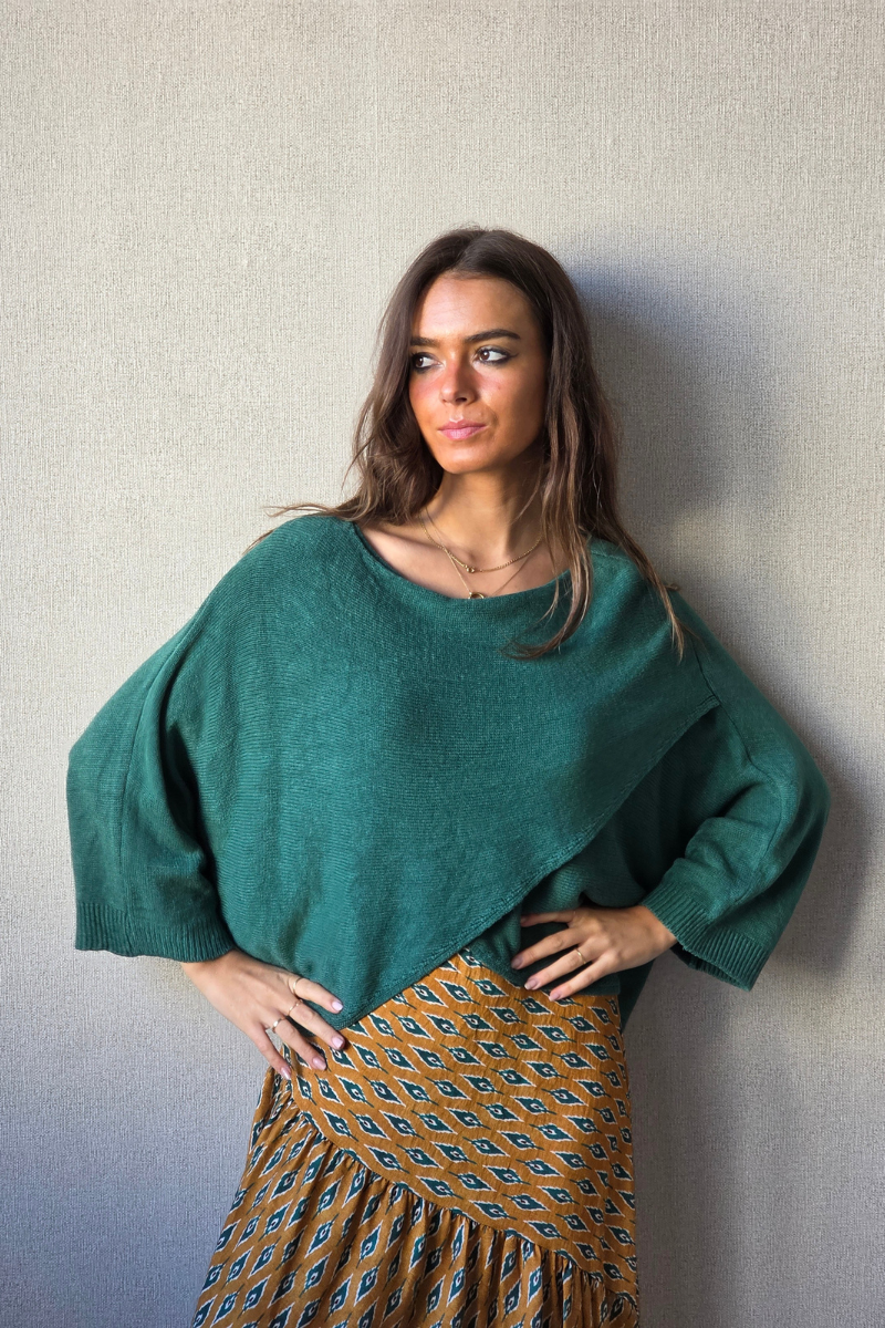 Jersey cruzado manga japonesa verde botella