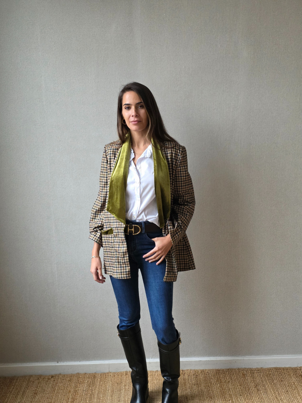 Americana Pata de Gallo Pistacho con Terciopelo - Talla Única