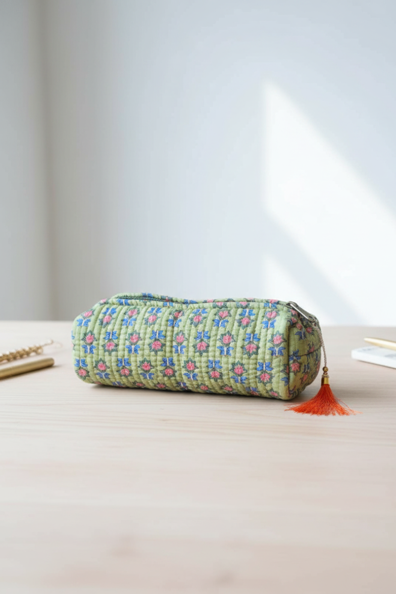 Estuches pequeño estampado telas Indias verde