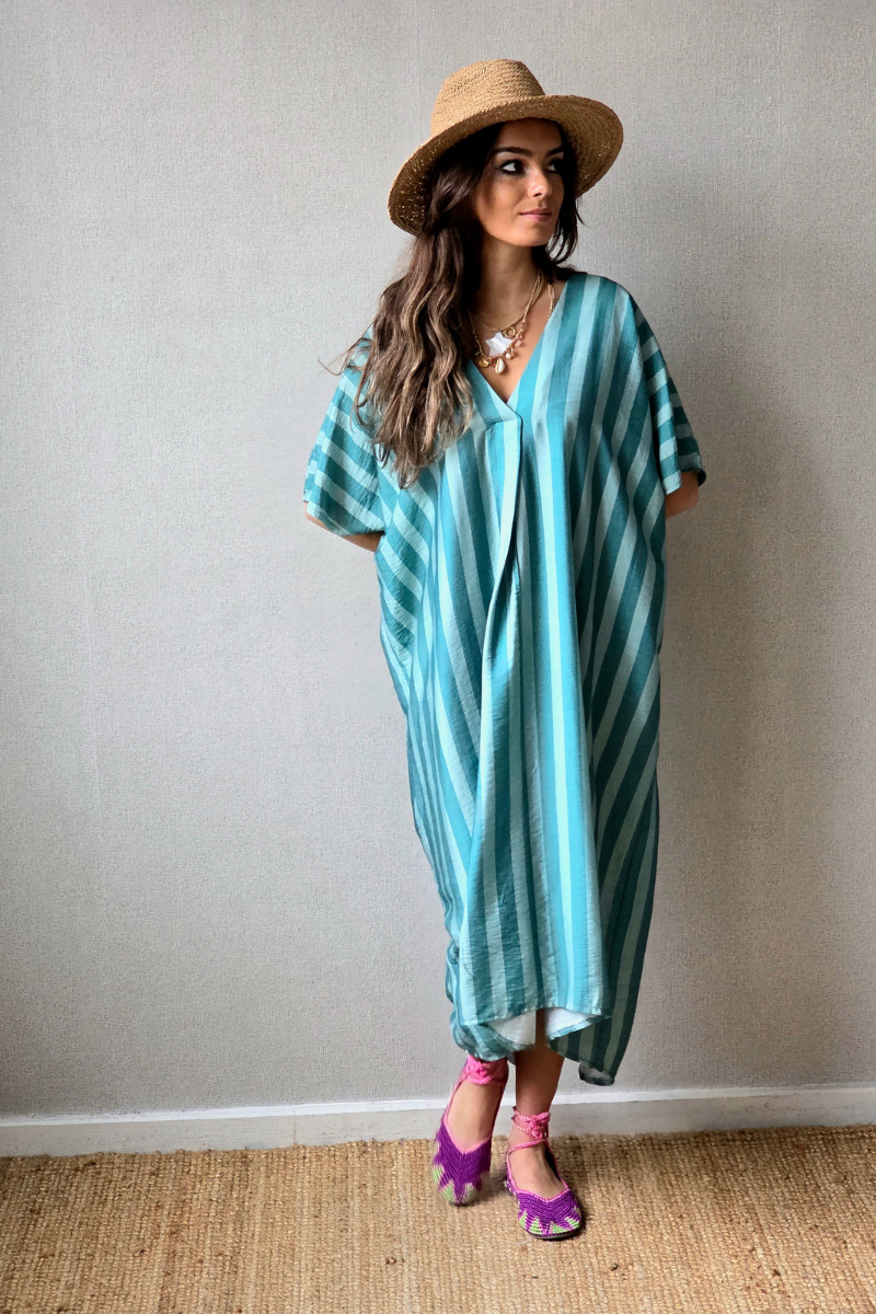 Vestido rayas tipo kurta verde bonito