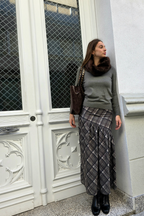 Falda Pía de cuadros escocesa asimétrica verde caqui