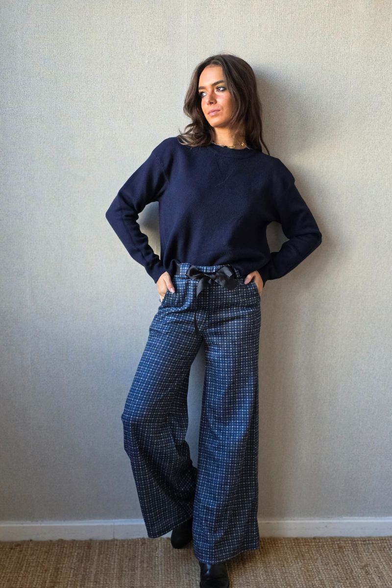 Pantalón palazzo cuadro pequeño azul