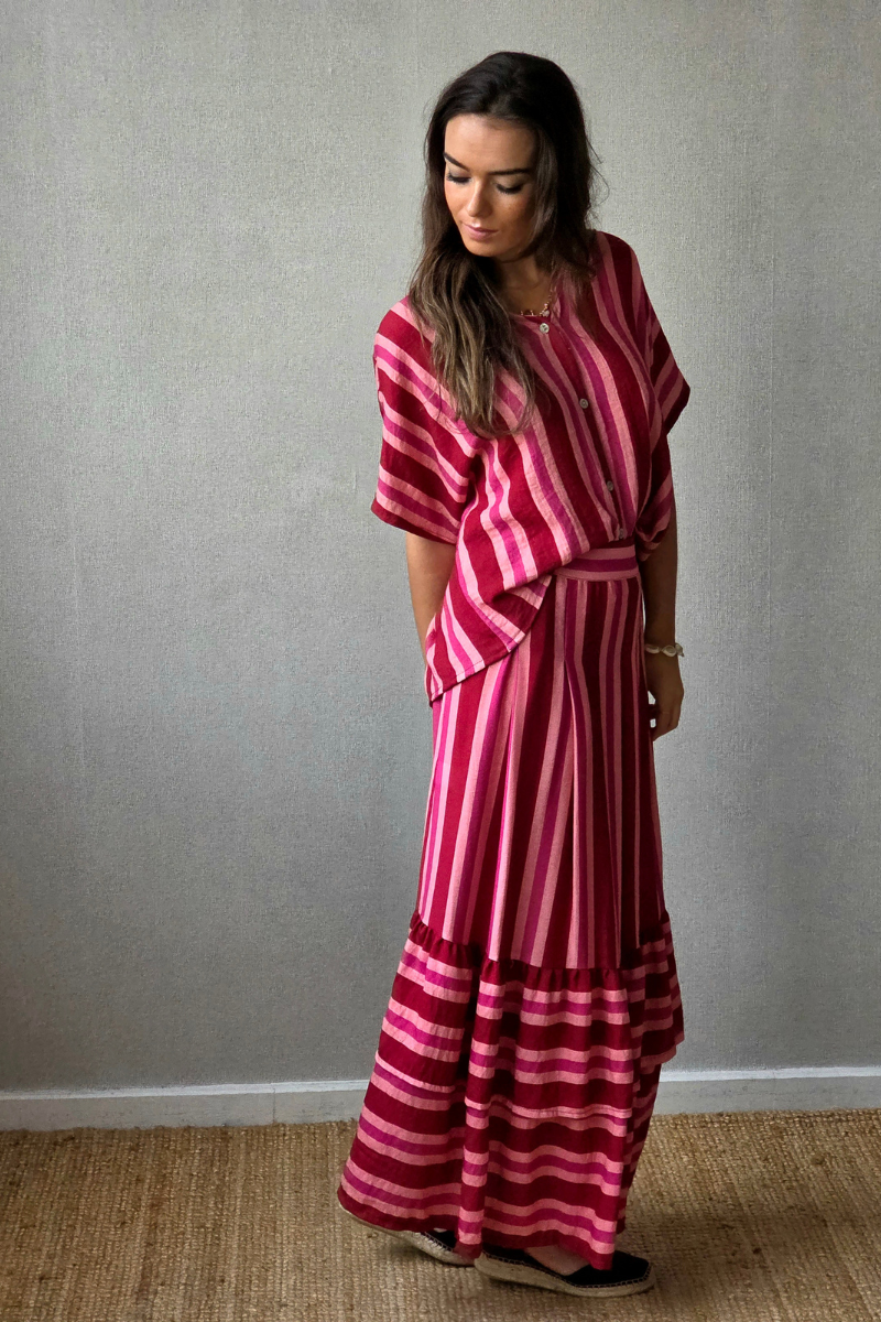 Falda Rayas Roja con volantes