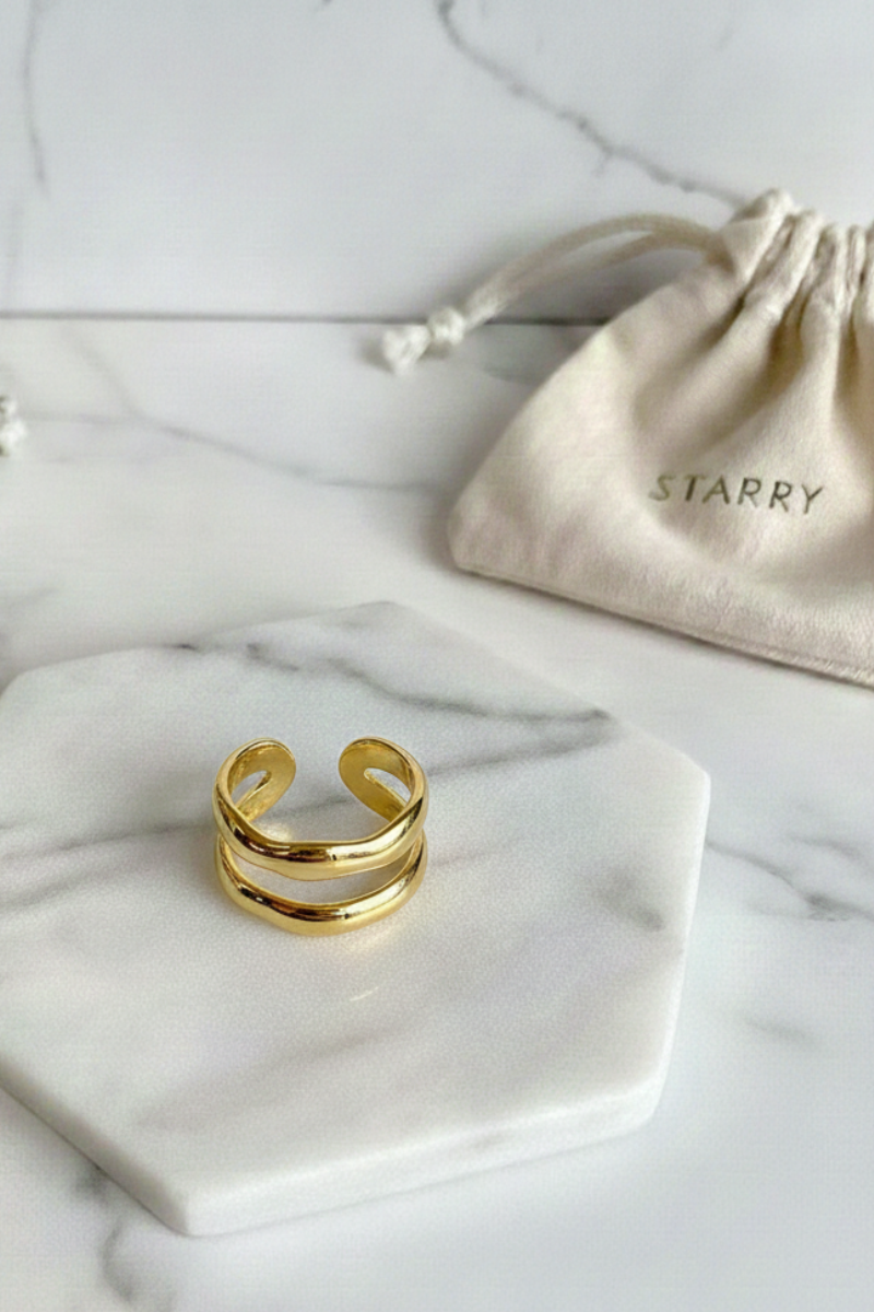 Anillo doble dorado de acero