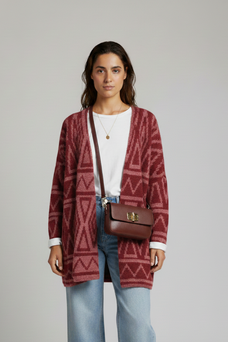 Chaqueta de lana con dibujo burdeos