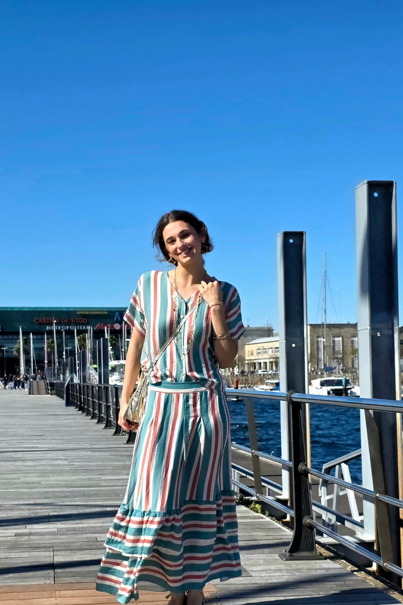 Falda Rayas Verde Bonito con Volantes