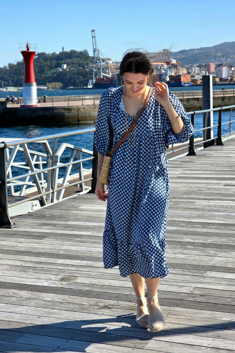 Vestido Largo Flores M. Globo Marino