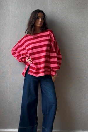 Jersey Oversize Rayas Rosas y Rojas - Estilo Casual Moderno